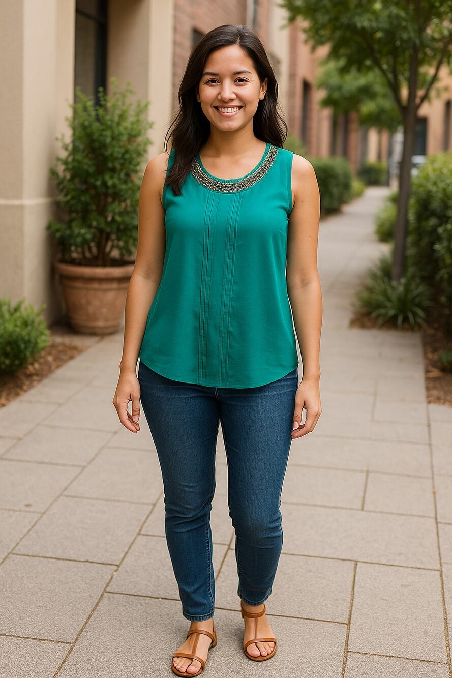 Covington Beaded Top Neck Pleat Front Sleeveless